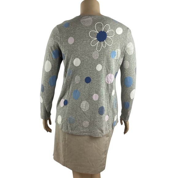 J.Jill Gray Cotton Floral Polka Dot Pullover Sweater Size L - Picture 5 of 7